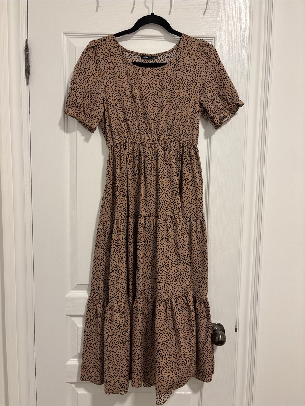 SHEIN Brown Polka Dot Tiered Midi Dress